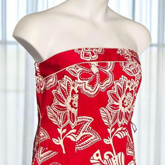 Vintage B. Smart Strapless Floral Dress Sz 12 Red White Summer Party Retro Glam - Picture 3 of 10